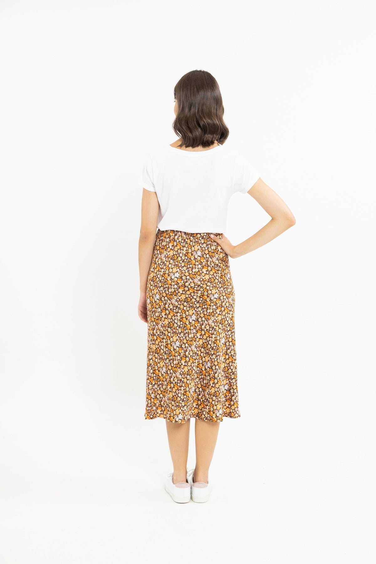 Milan Bias Cut Skirt Chestnut Posy
