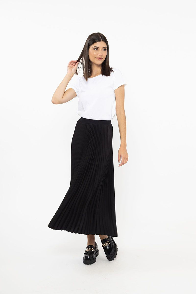 Sunray Pleated Skirt Black Washer Satin