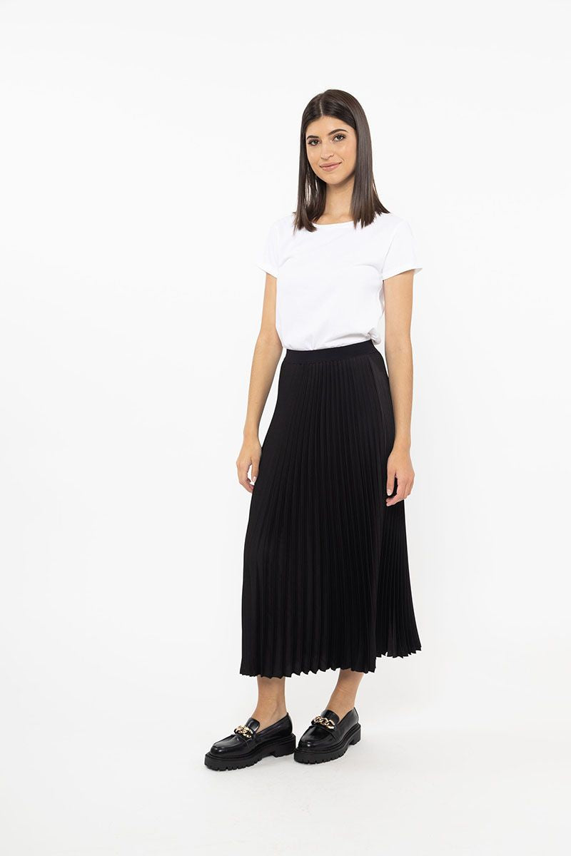 Sunray Pleated Skirt Black Washer Satin
