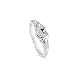 Single Heart Signet With Sapphire Ring Sterling Silver