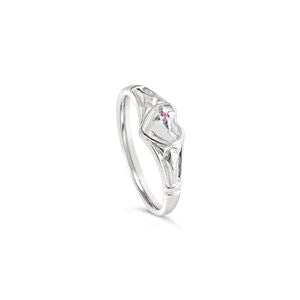 Single Heart Signet With Pink Cubic Zirconia Ring Sterling Silver