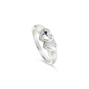 Double Heart Signet With Sapphire Ring Sterling Silver