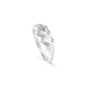 Double Heart Signet With Pink CZ Ring Sterling Silver