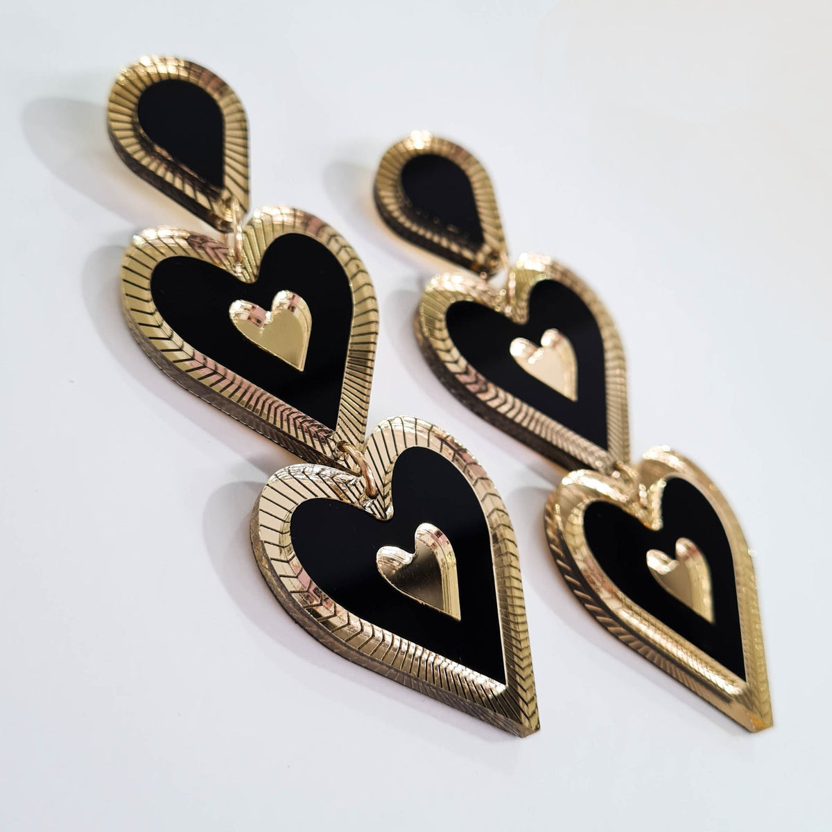 Freina Double Drop Earrings Black/Gold