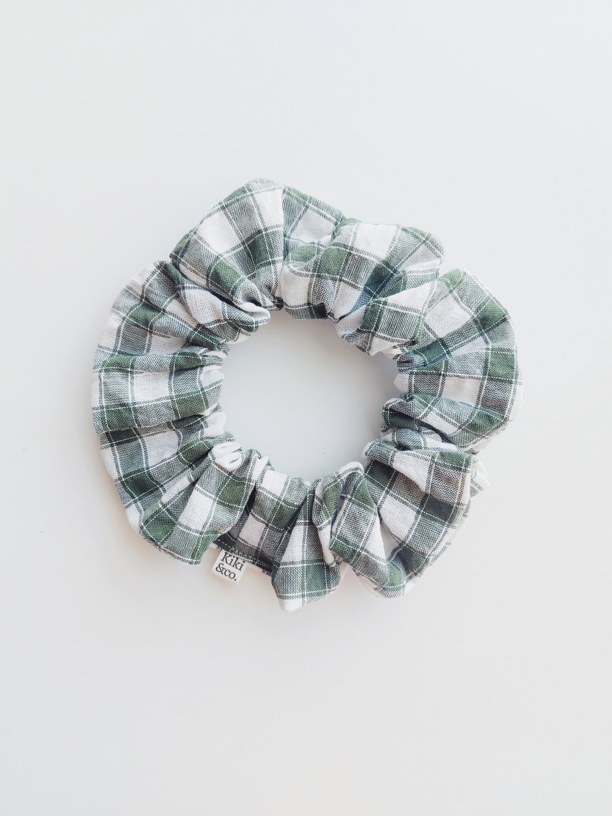 Green and White Gingham Scrunchie- Crinkle