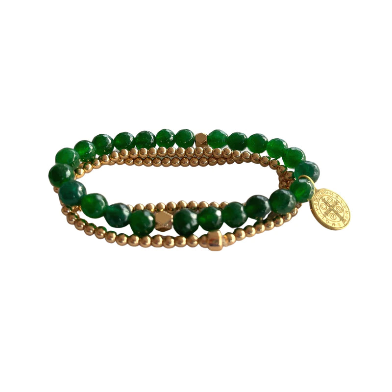 Emerald and Gold Beaded Bracelet Set