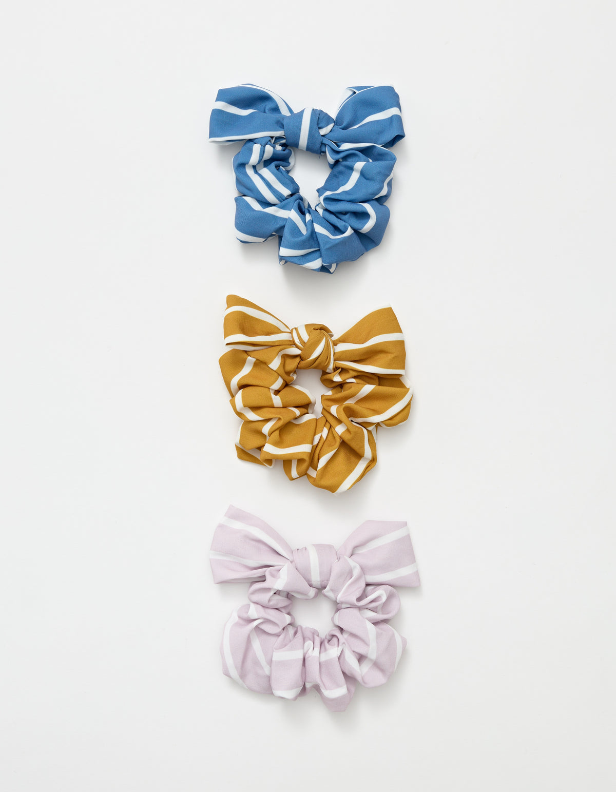 Scrunchies With Bows Blue/Pink/Mustard Set Of 3