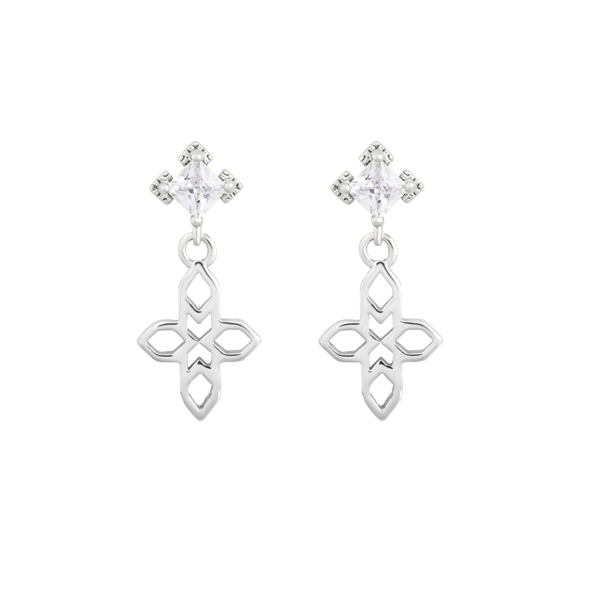 Baroque Cross Earrings Silver