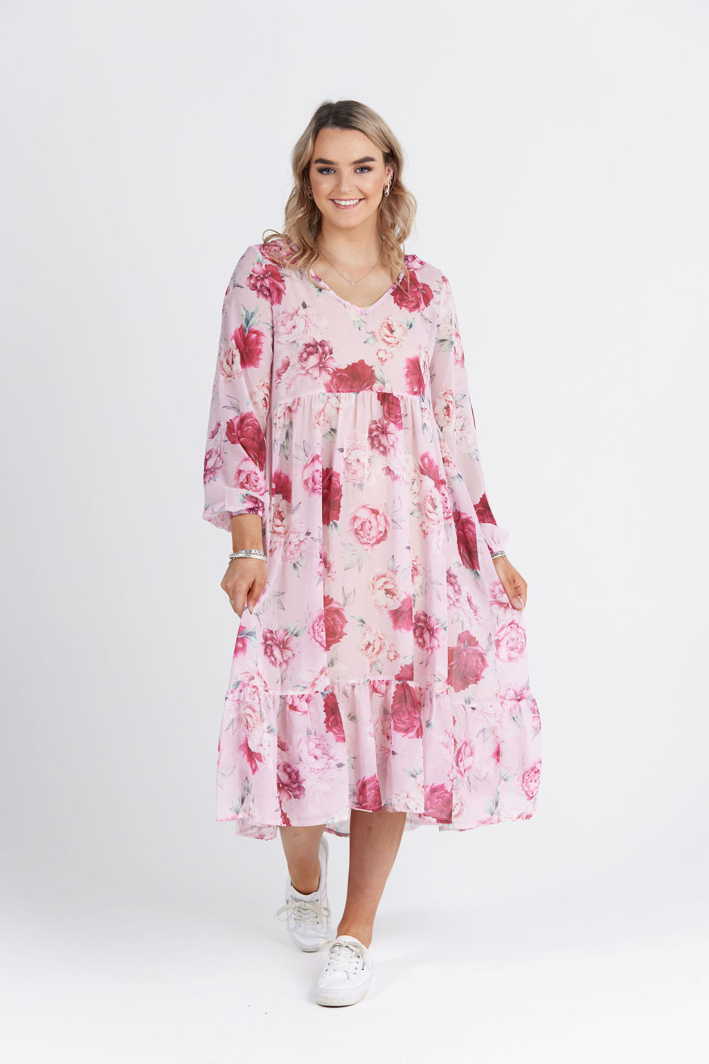 Simone Dress Pink Peony Print
