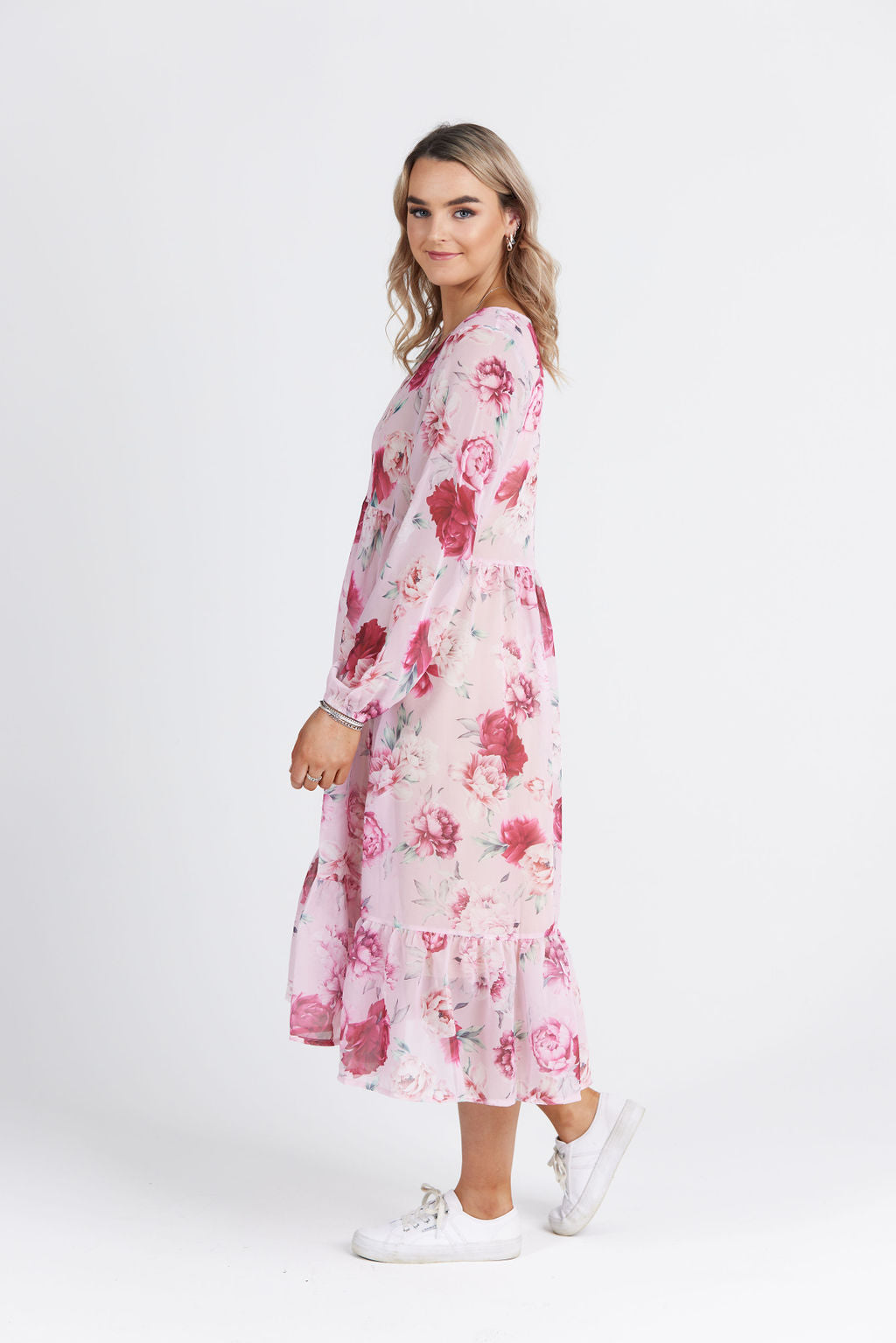 Simone Dress Pink Peony Print