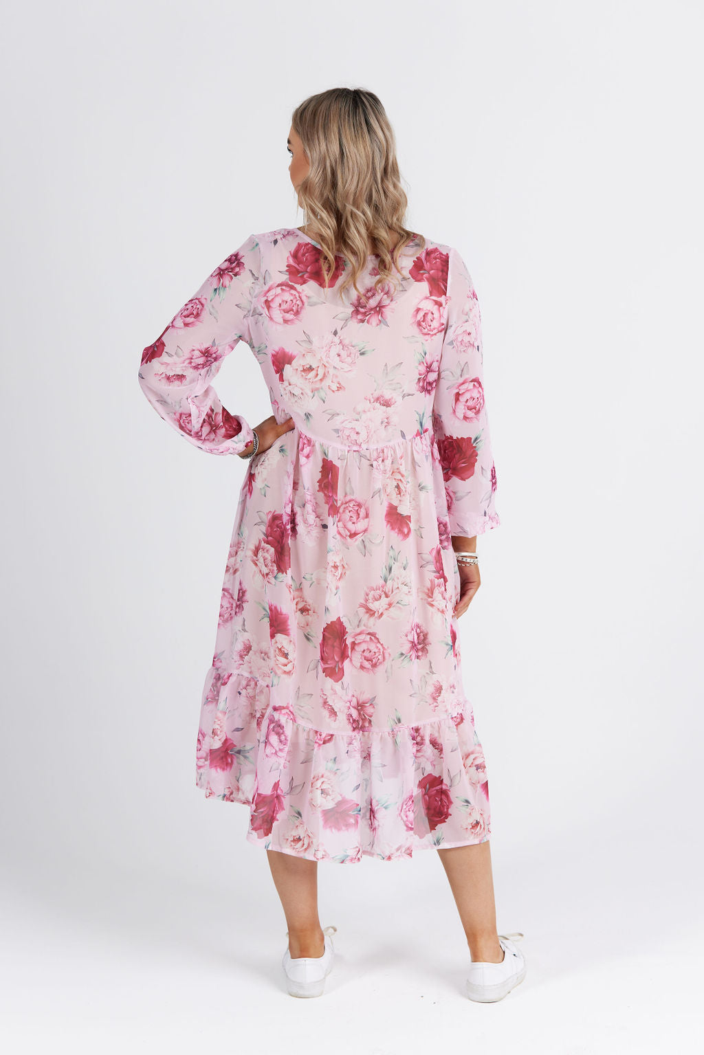 Simone Dress Pink Peony Print