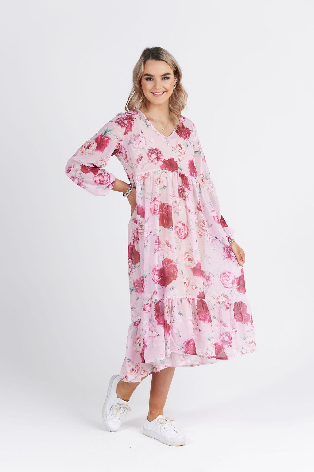 Simone Dress Pink Peony Print