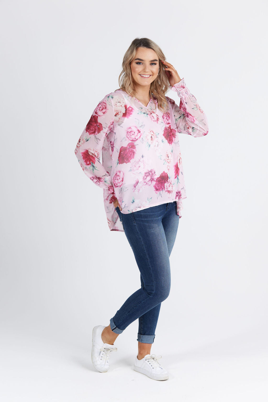 Grace Top Pink Peony Print