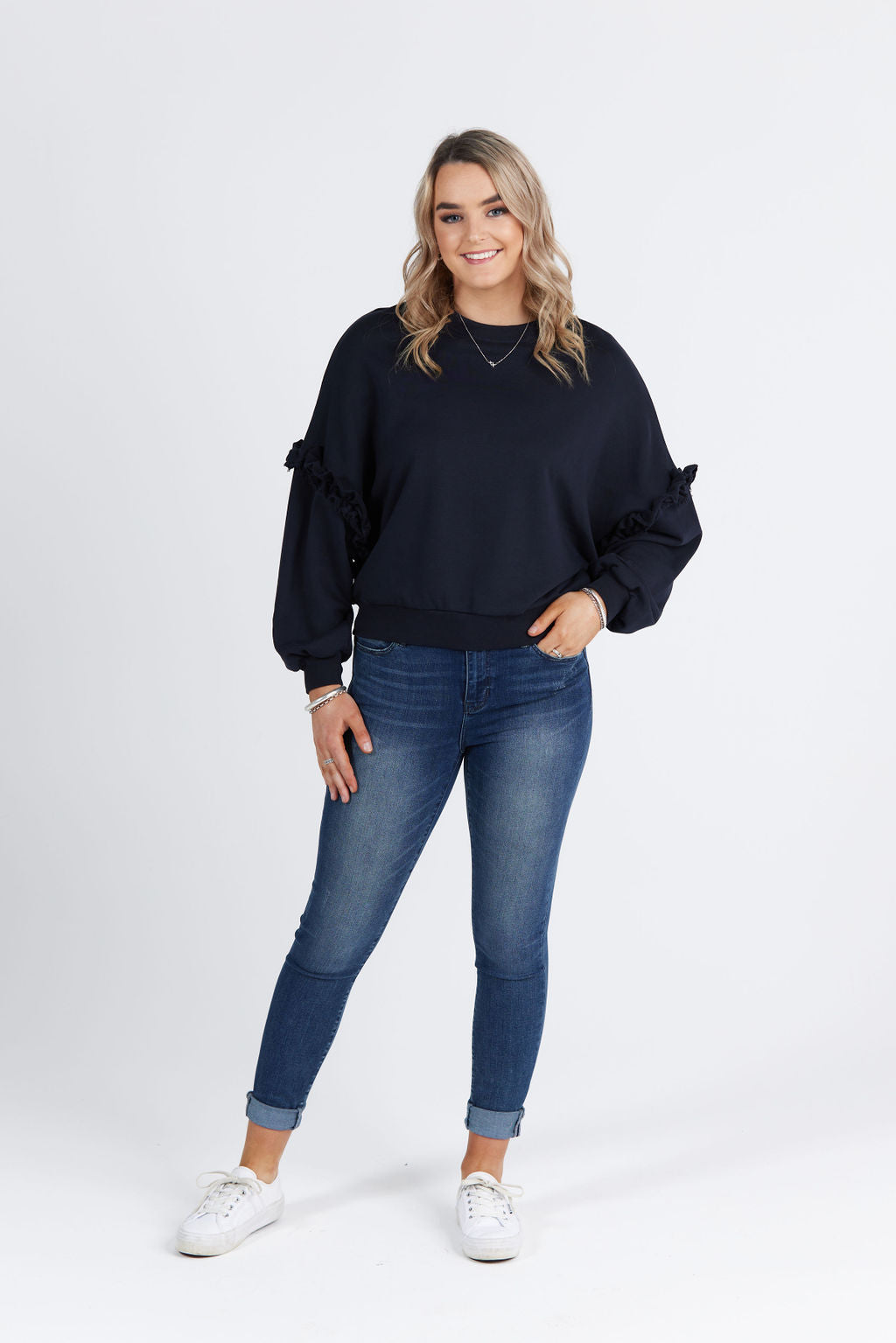 Eloise Ruffle Sweater Navy