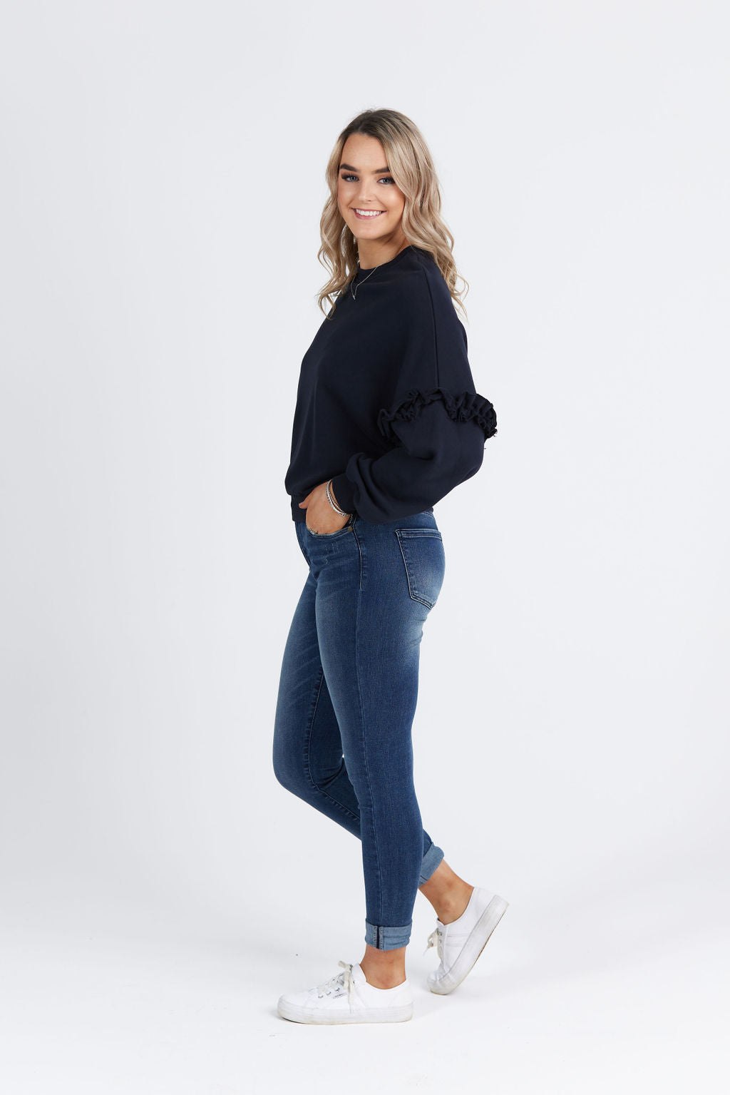 Eloise Ruffle Sweater Navy