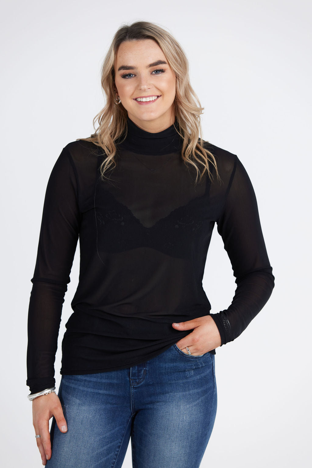 Black Mesh Tulip Top