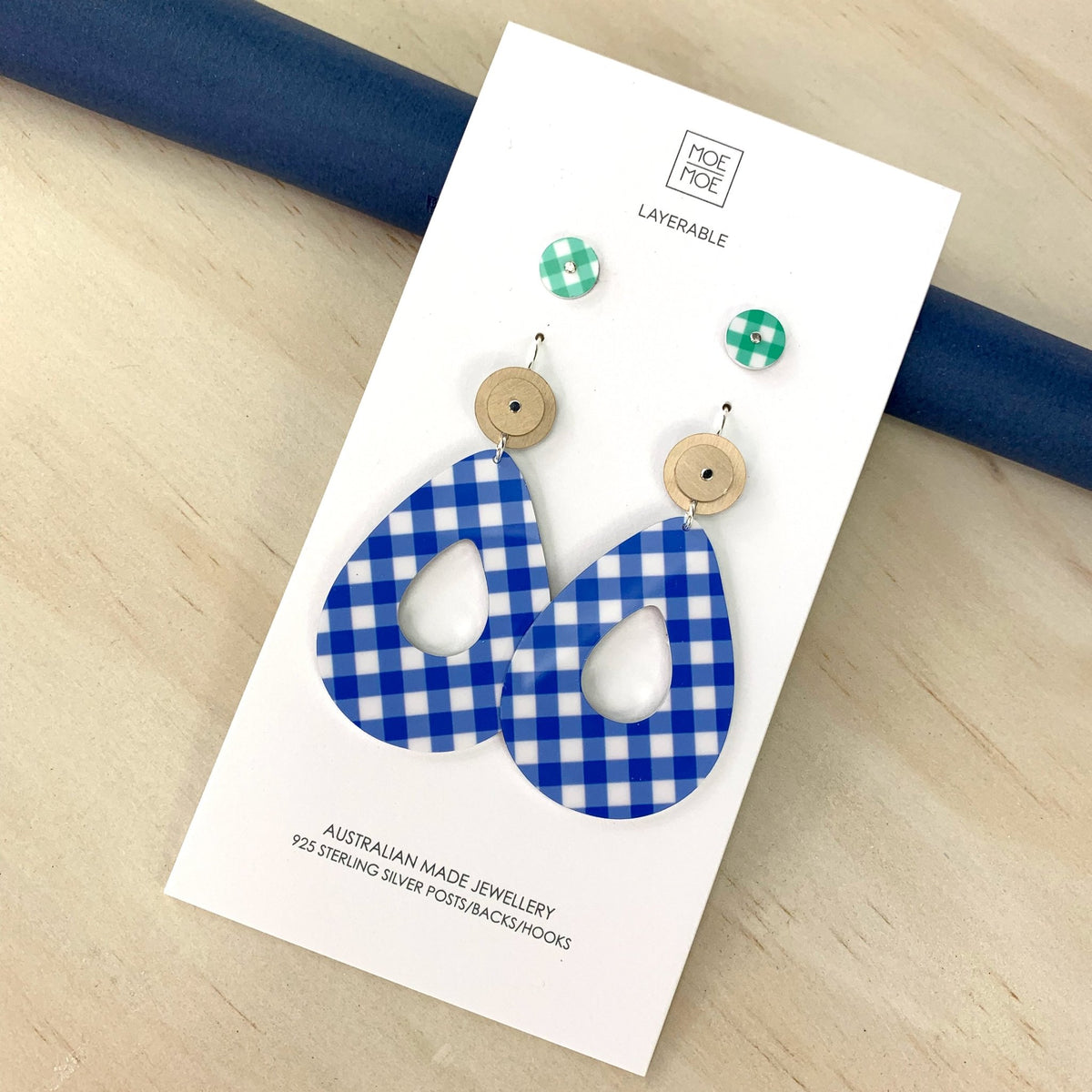 Gingham Sapphire Duo Avo Pack Earrings