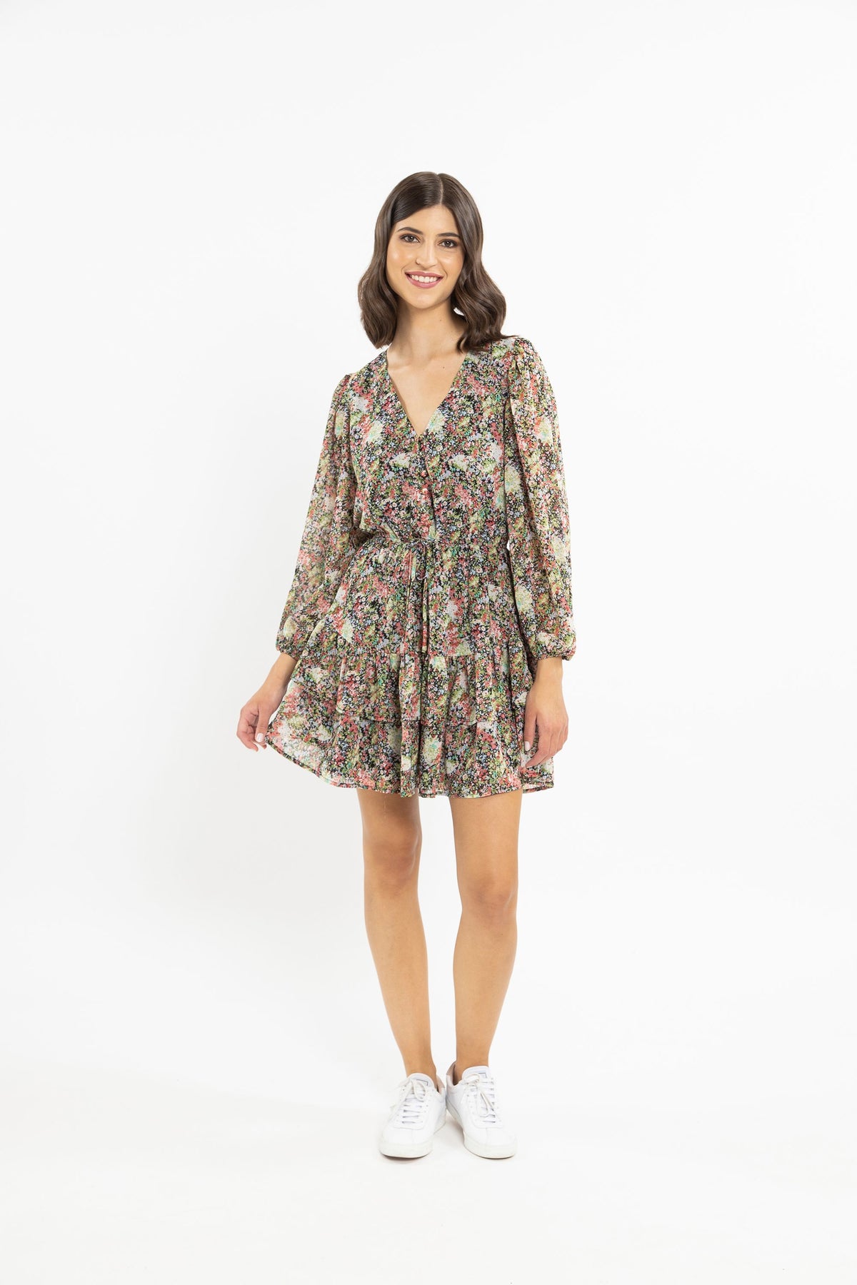 Viola Long Sleeve Ruffle Dress Multi Floral