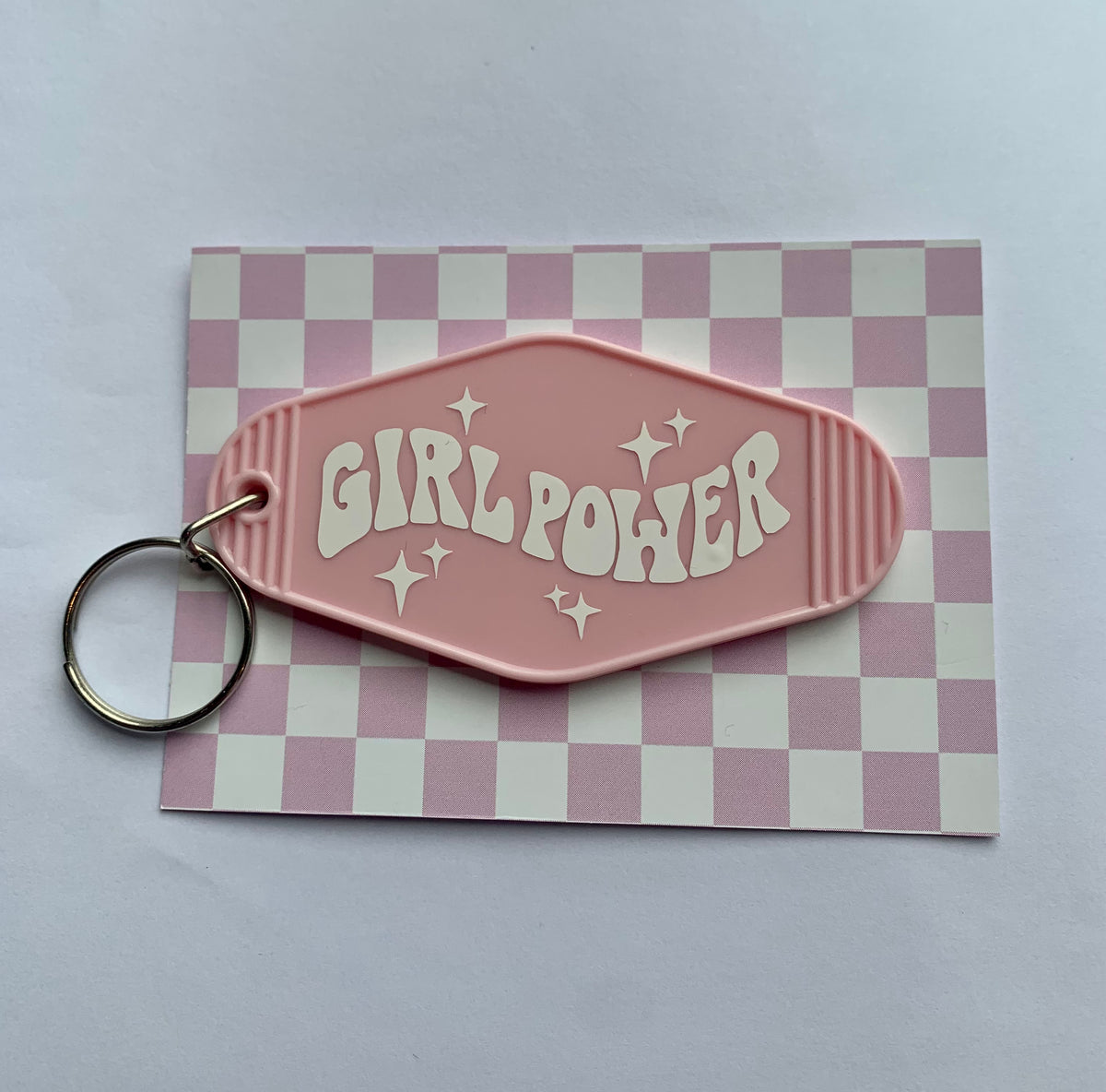 Retro Motel Keychain 'Girl Power'- WHITE