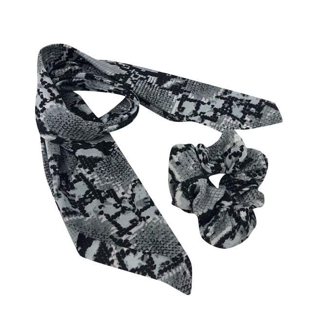 Steely Blue Snake Print Scrunchie Scarf