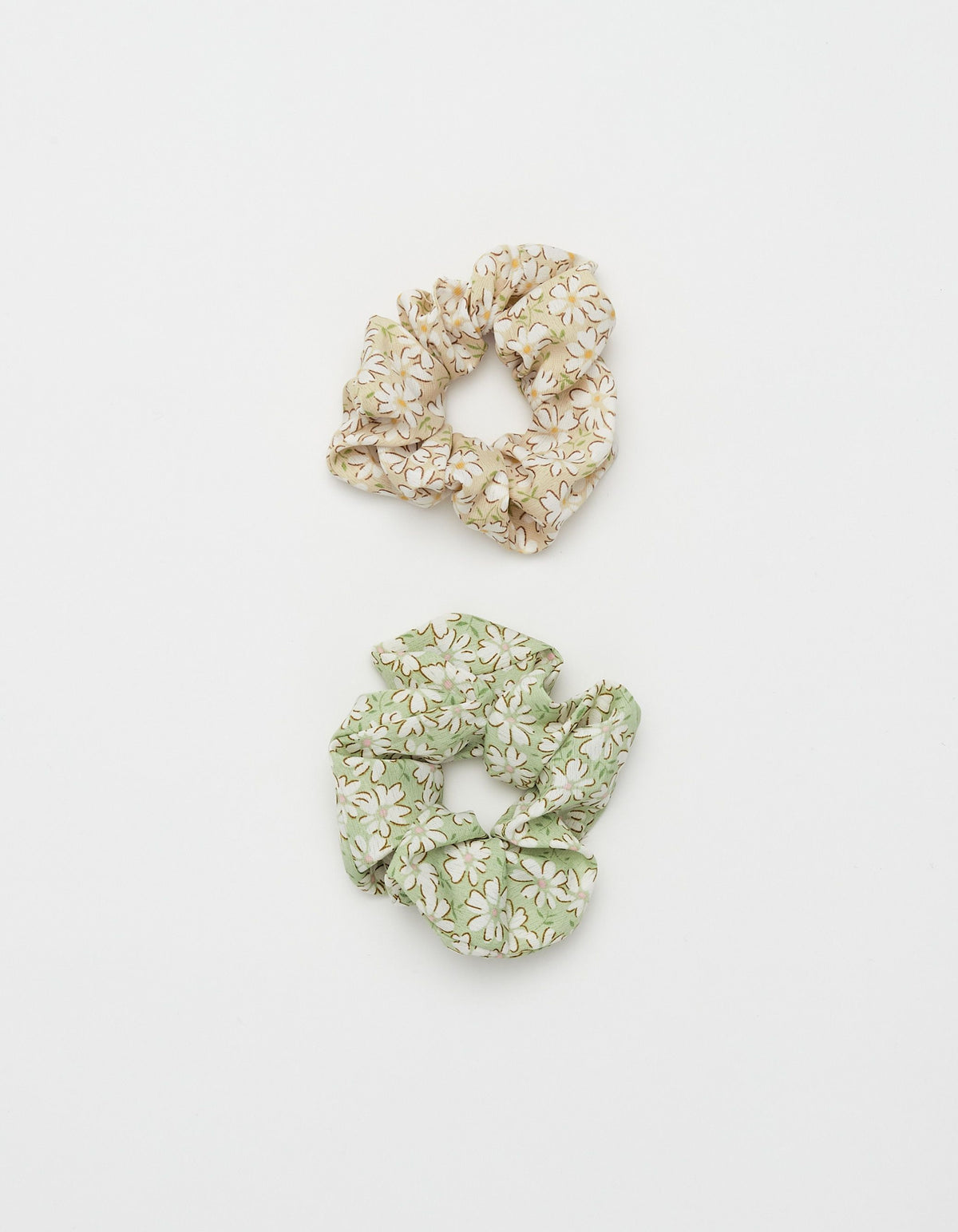 Ditsy Floral Scrunchies Green/Cream Set Of 2