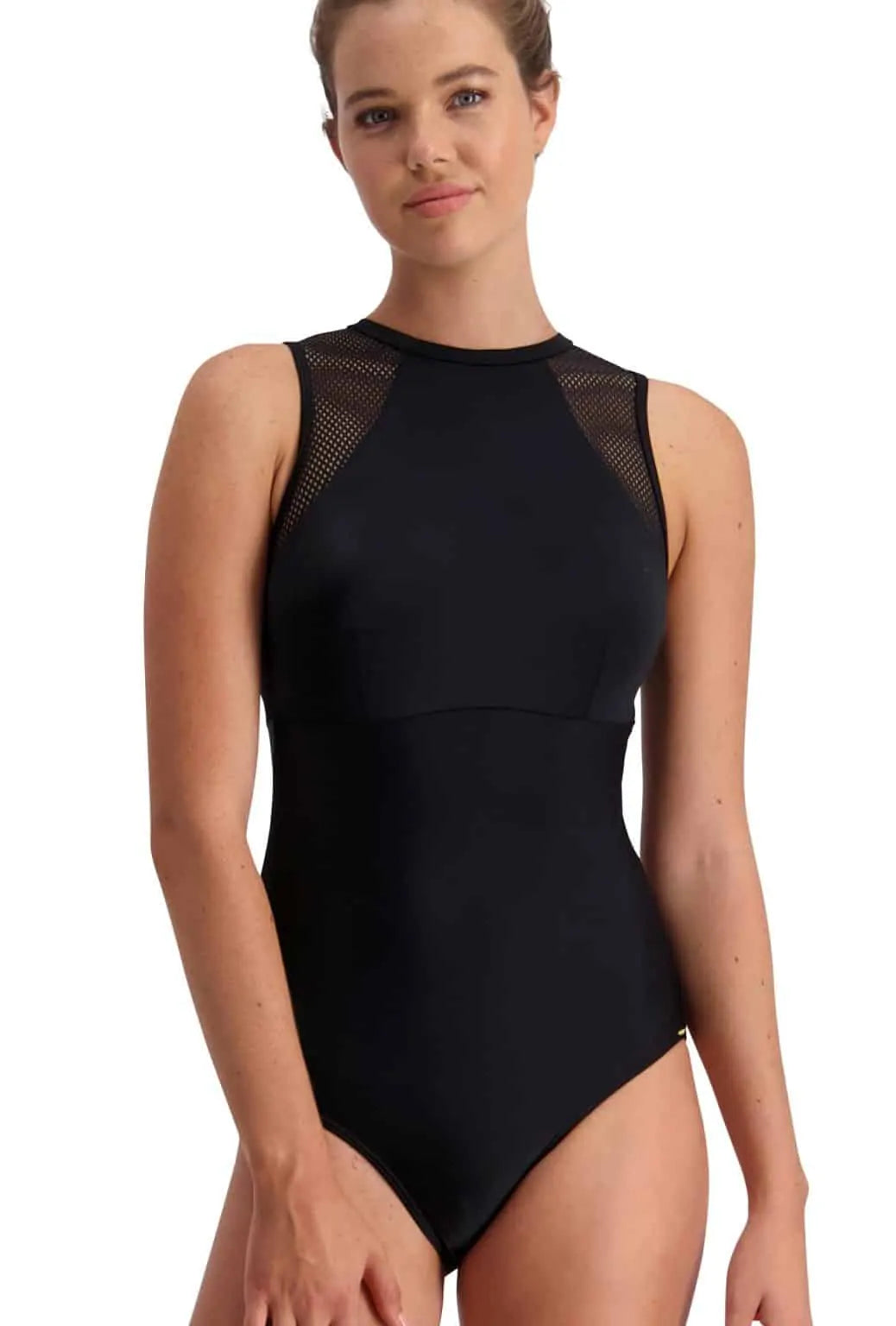 Piha Solid Separates Mesh High Neck One Piece Swimsuit
