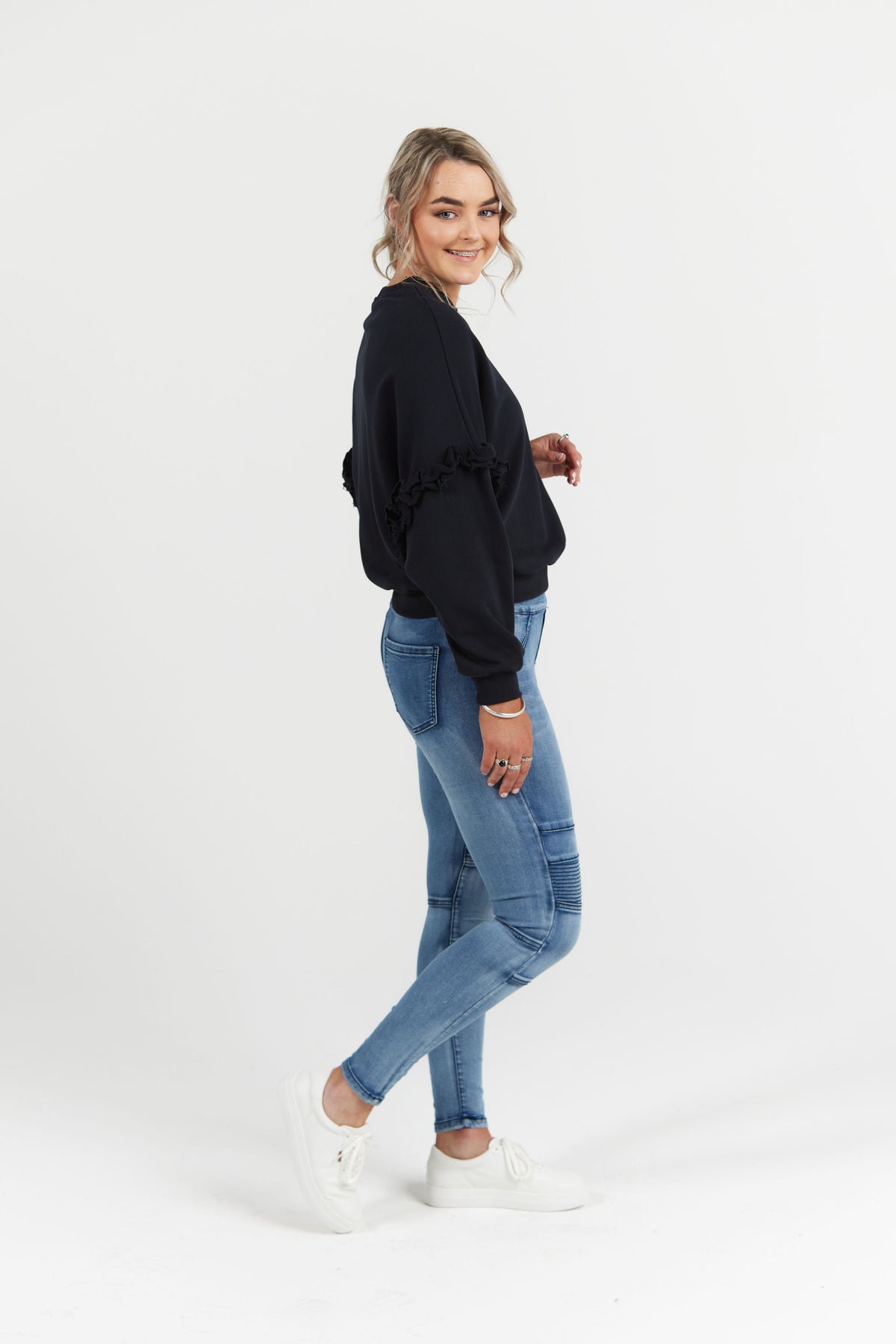 Eloise Ruffle Sweater Navy