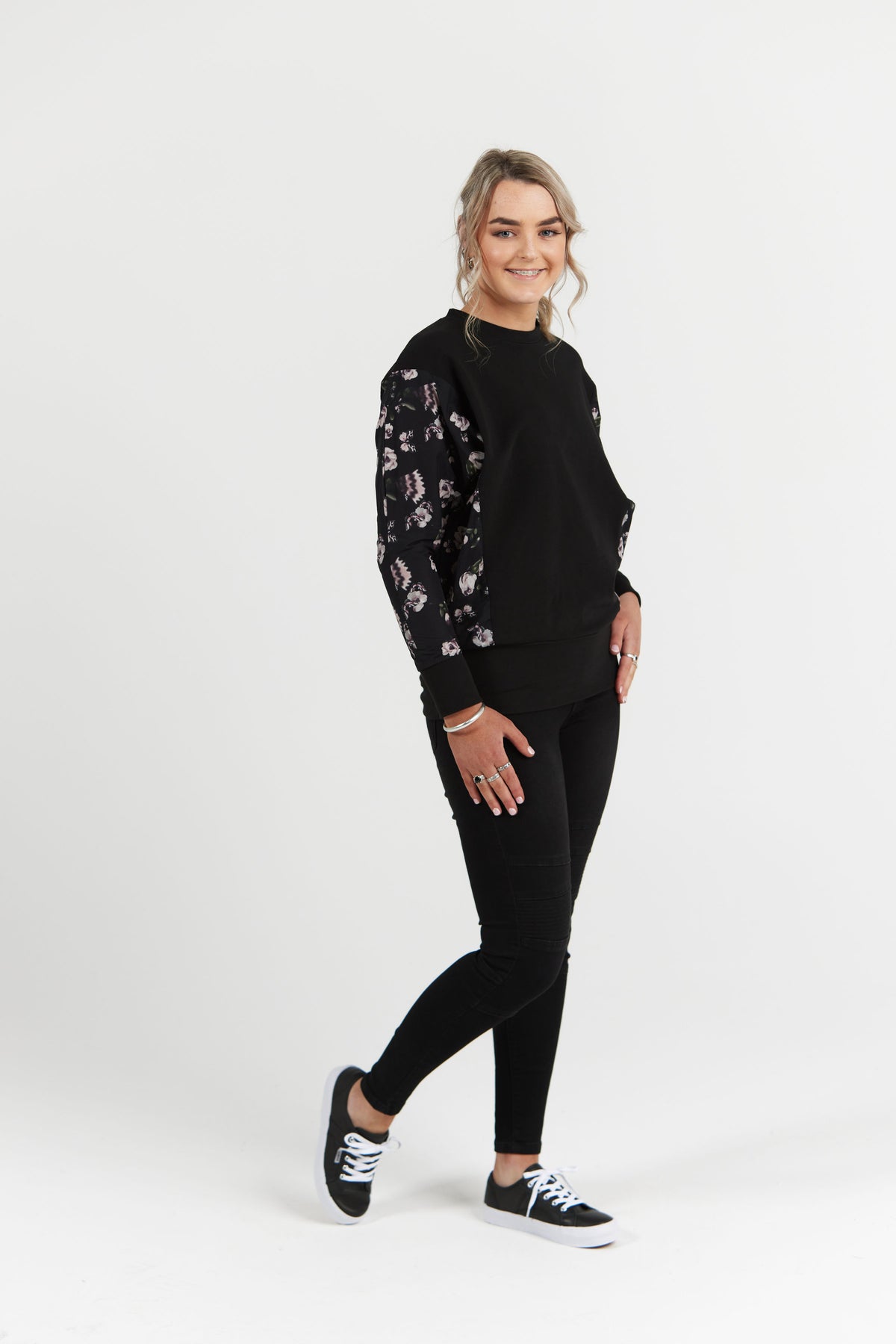 Ava Top Black With Black Floral