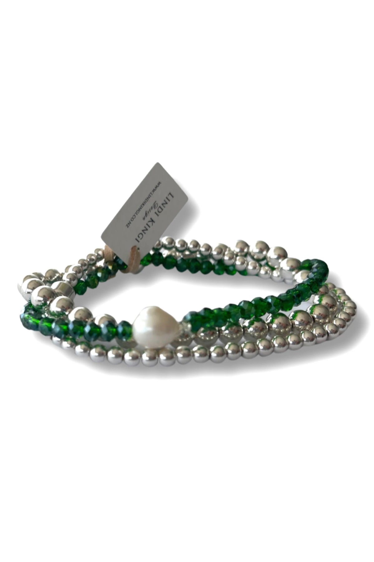 Emerald Pearl and Luxe Silver Beaded Bracelet Set