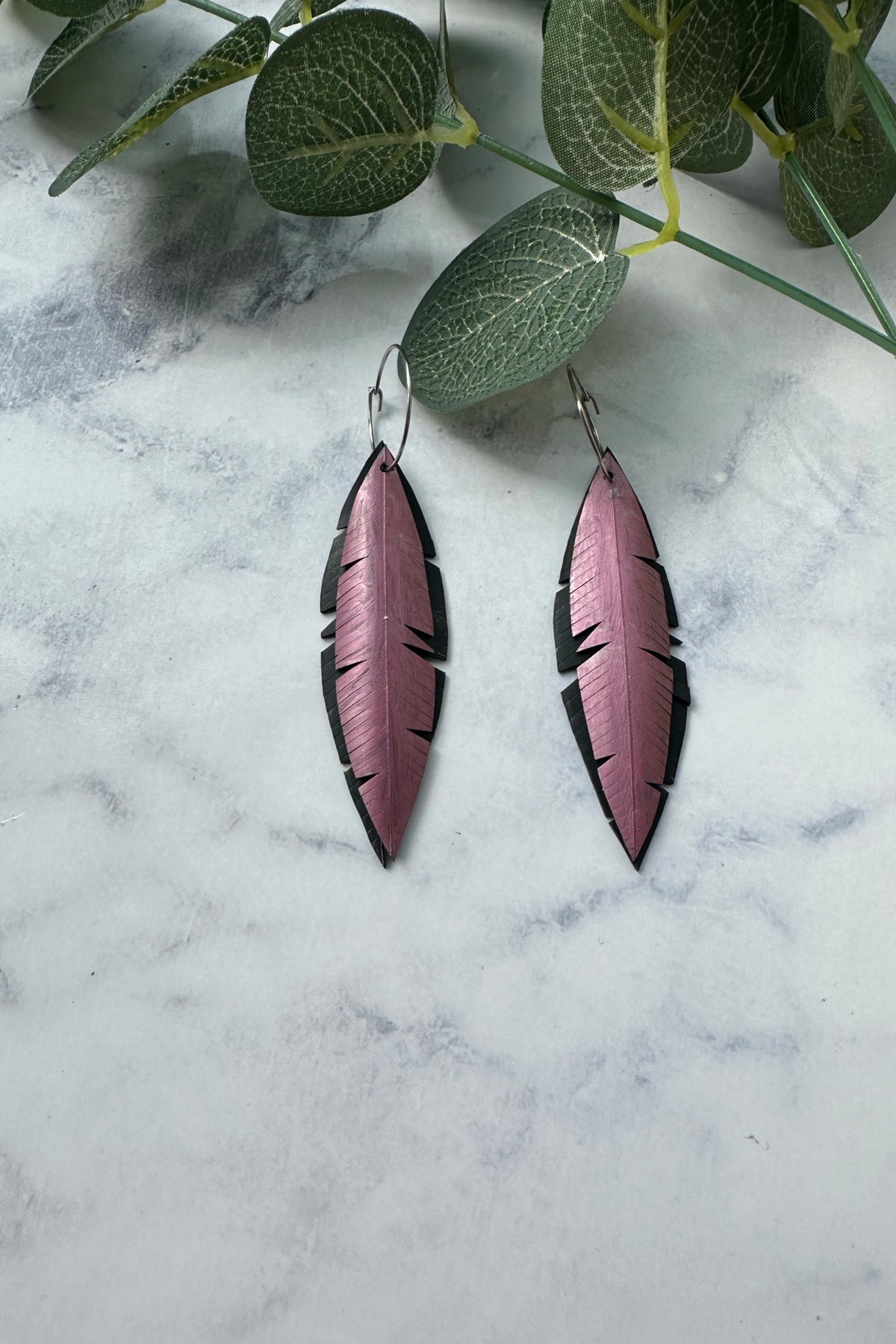 Medium Pink Feather Earrings