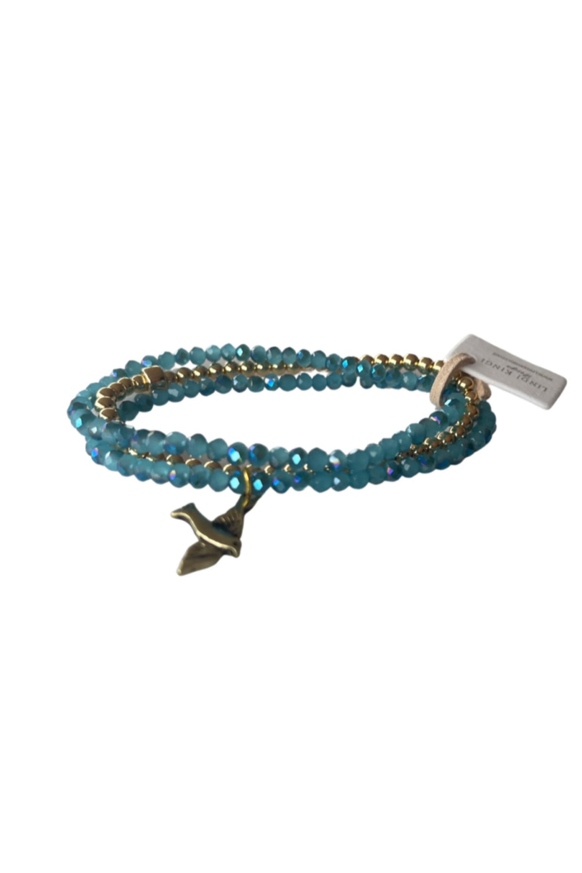 Iridescent Blue and Gold 4mm Beaded Bracelet Set