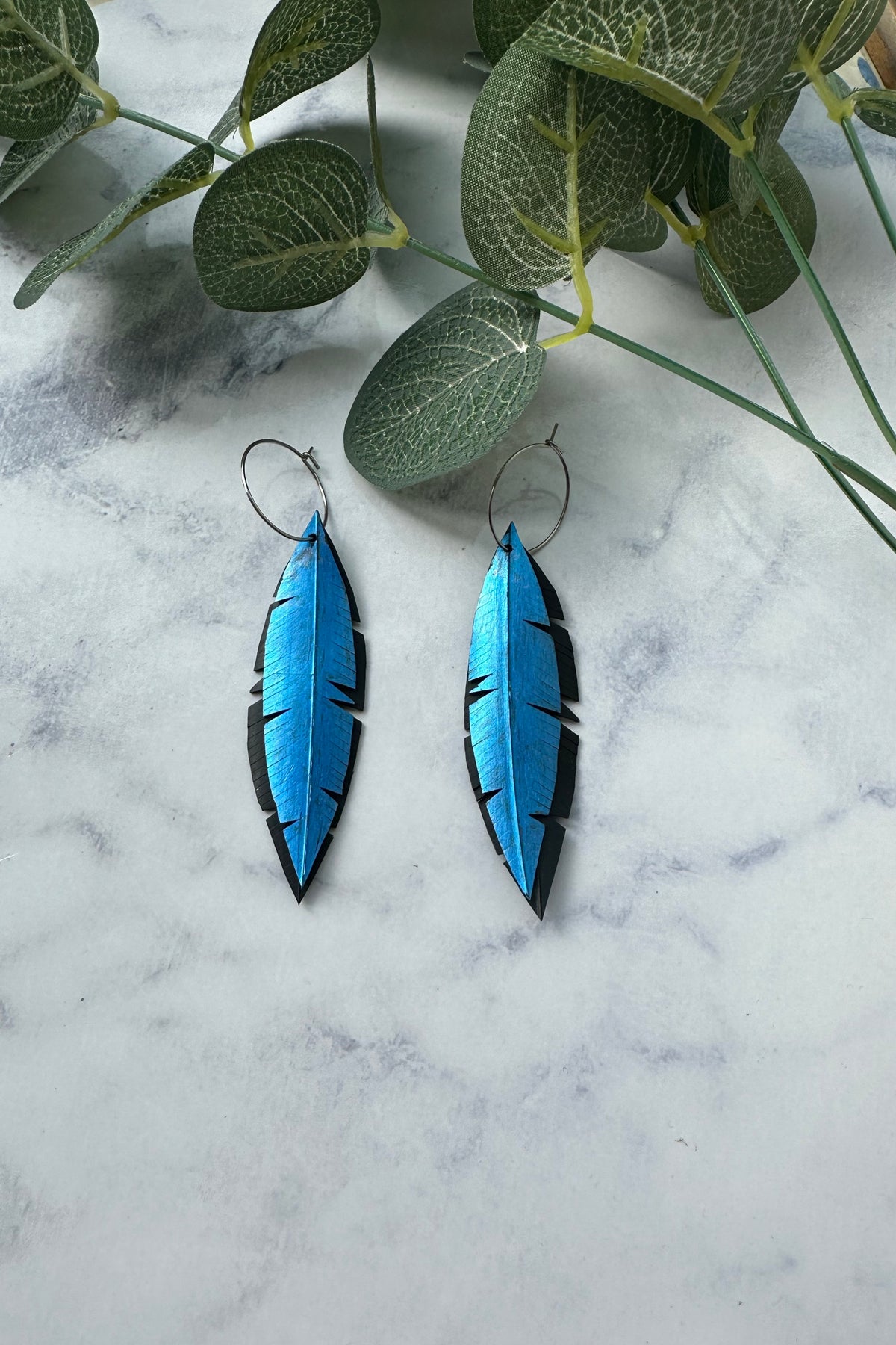 Medium Electric Blue Feather Earrings