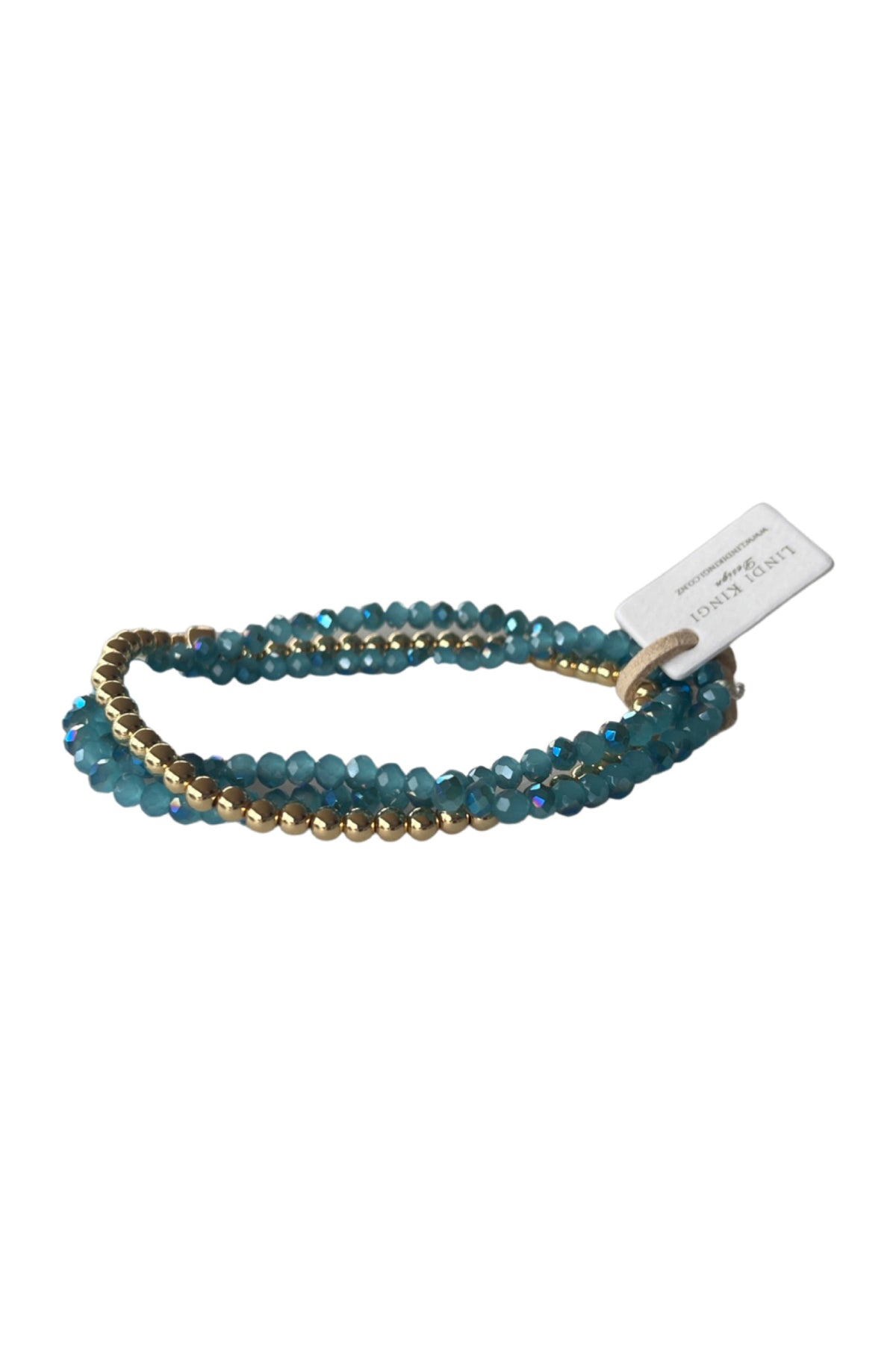 Iridescent Blue and Gold 4mm Beaded Bracelet Set