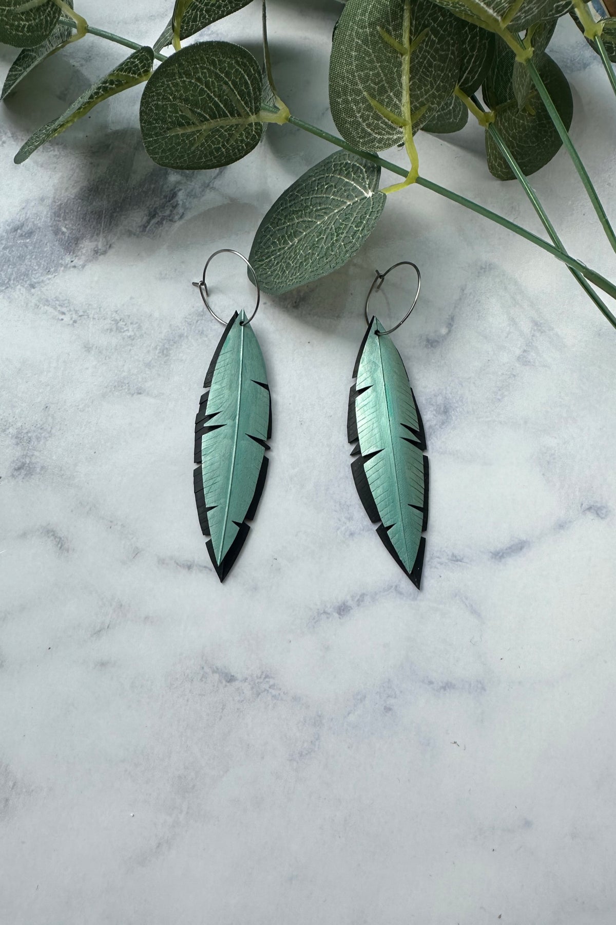 Medium Emerald Feather Earrings