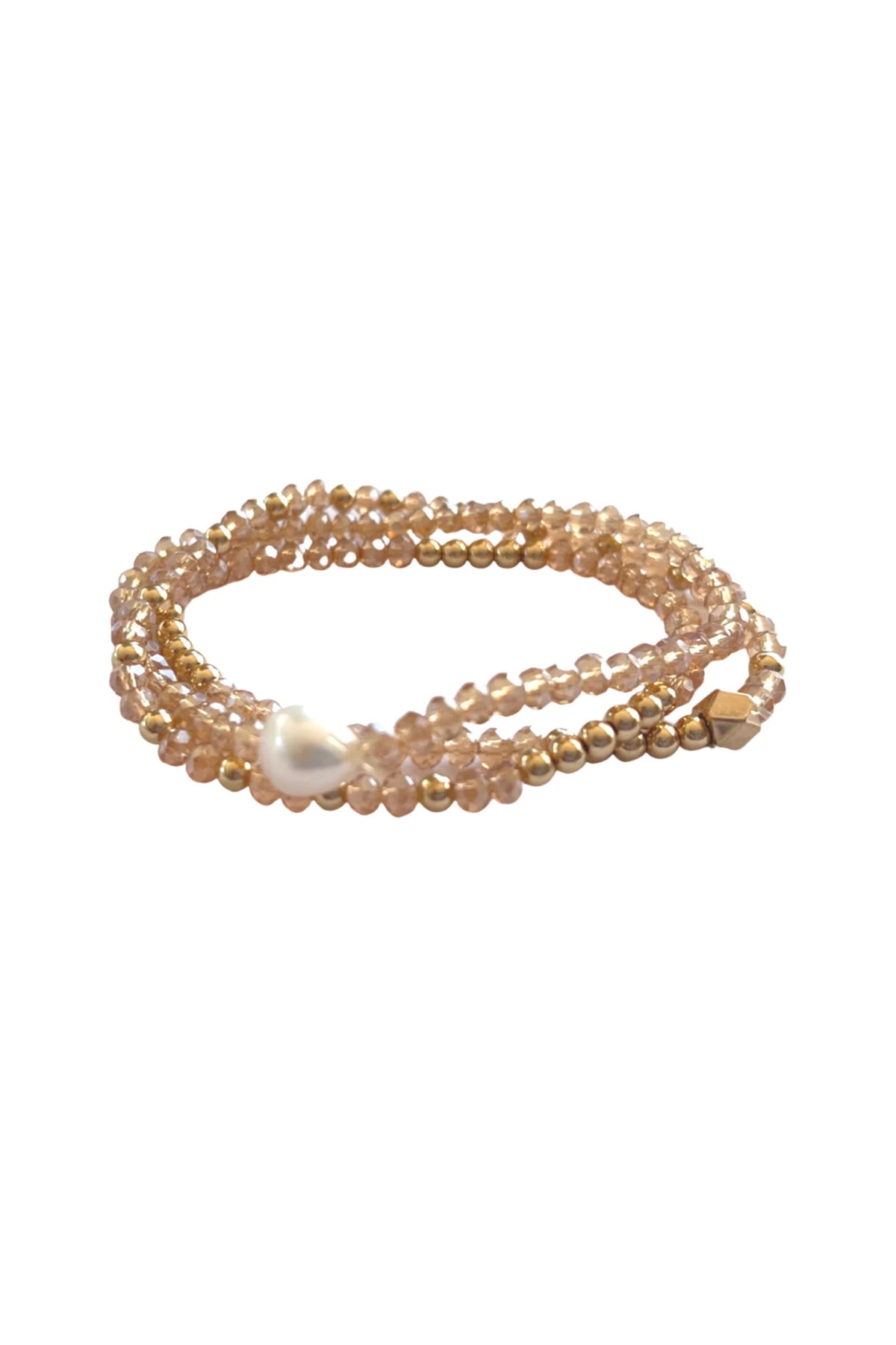 Champagne Pearl And Gold Beaded Bracelet Set