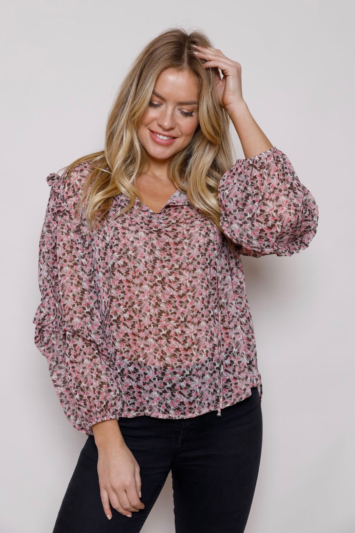 Kadence Print Blouse With Frill Detail