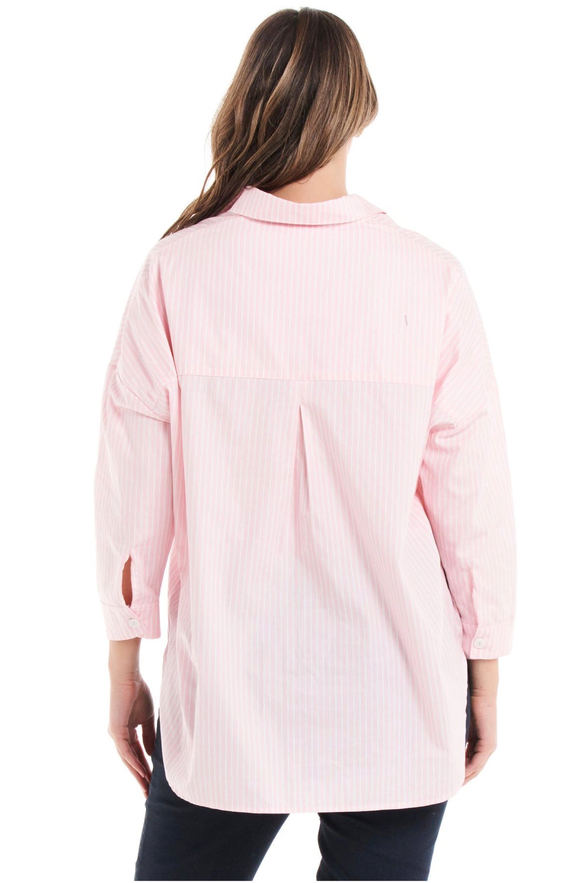 Carmen Pop Over Shirt Thick Pink Stripe