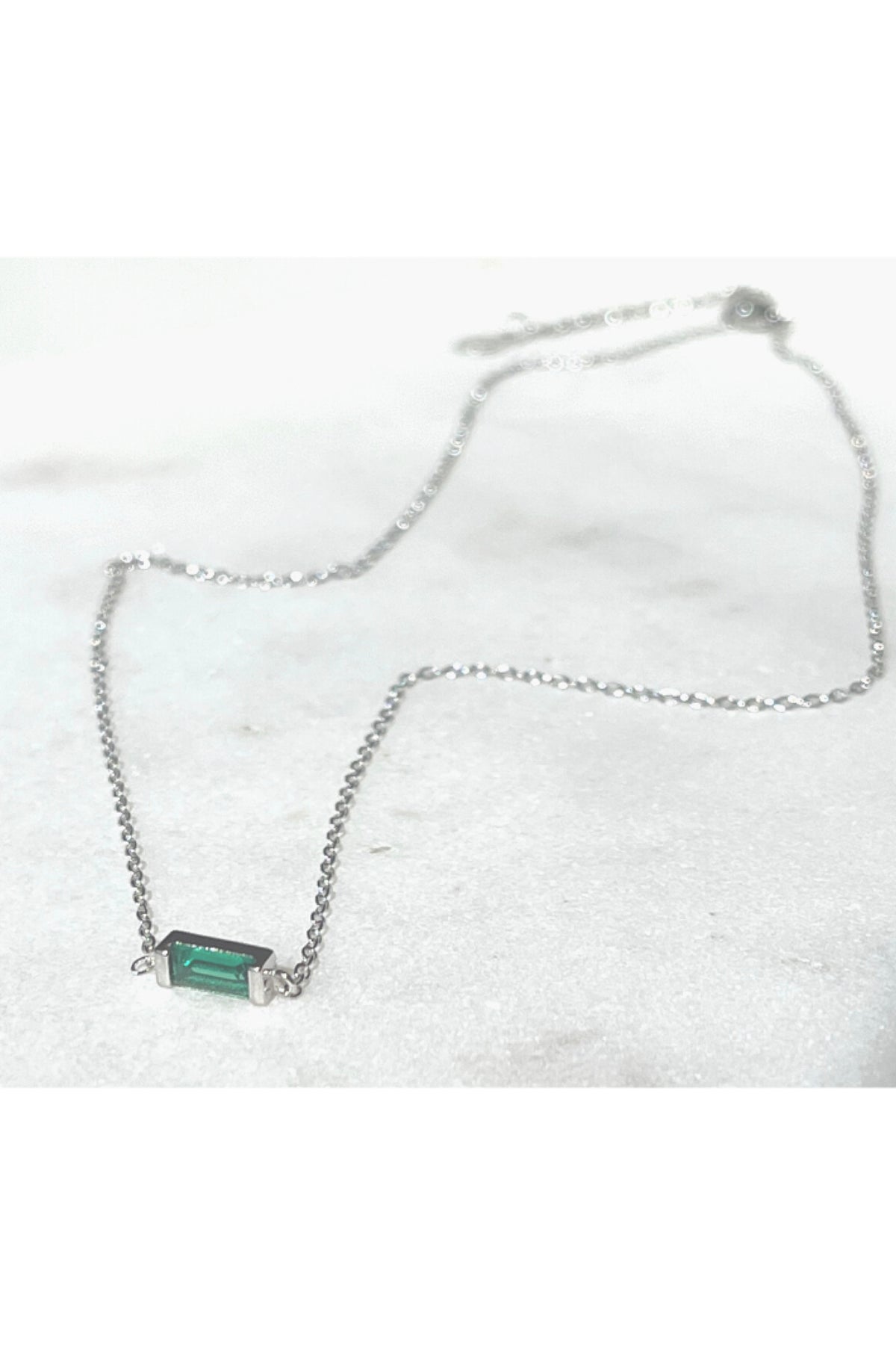 Emerald Baguette Necklace Silver