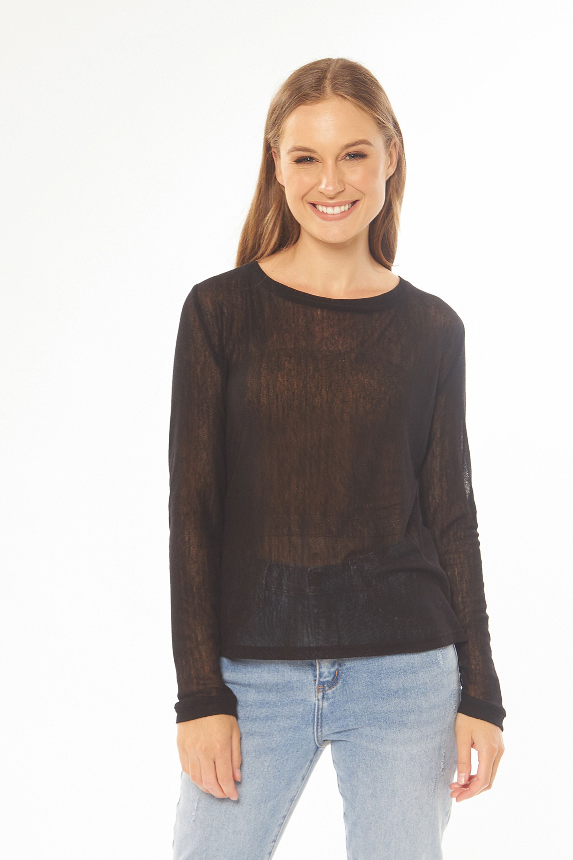 Staple Long Sleeve Mesh Top Black – Mint Boutique LTD - All Rights
