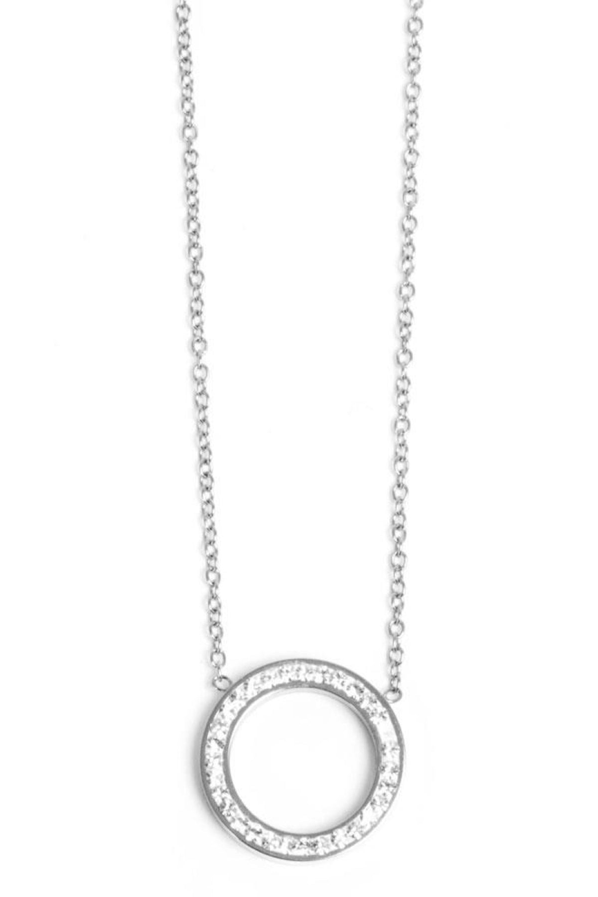 Crystal Circle Steel Necklace Silver