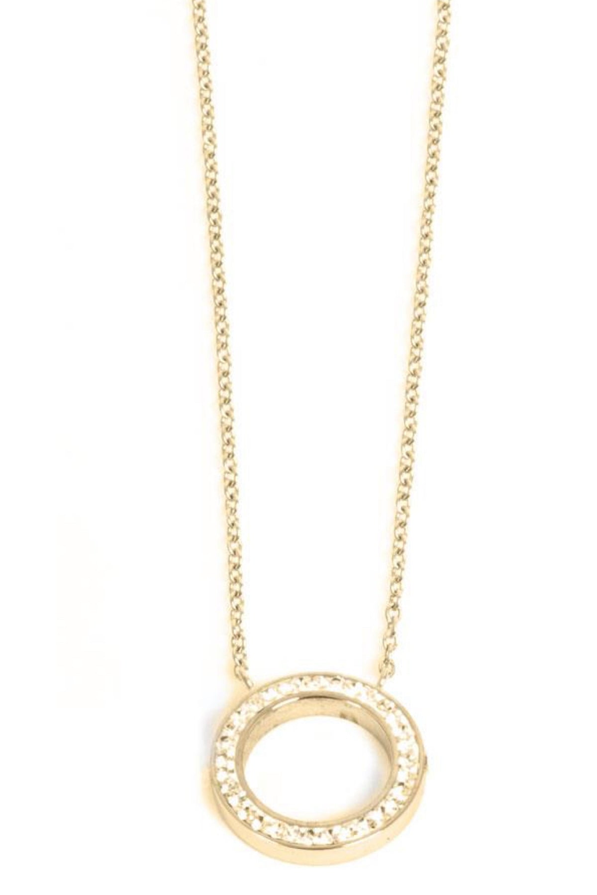 Crystal Circle Steel Necklace Gold