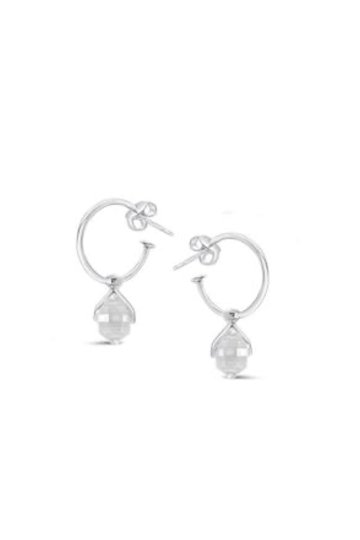 Sterling Silver Clear Quartz Hoop Earrings