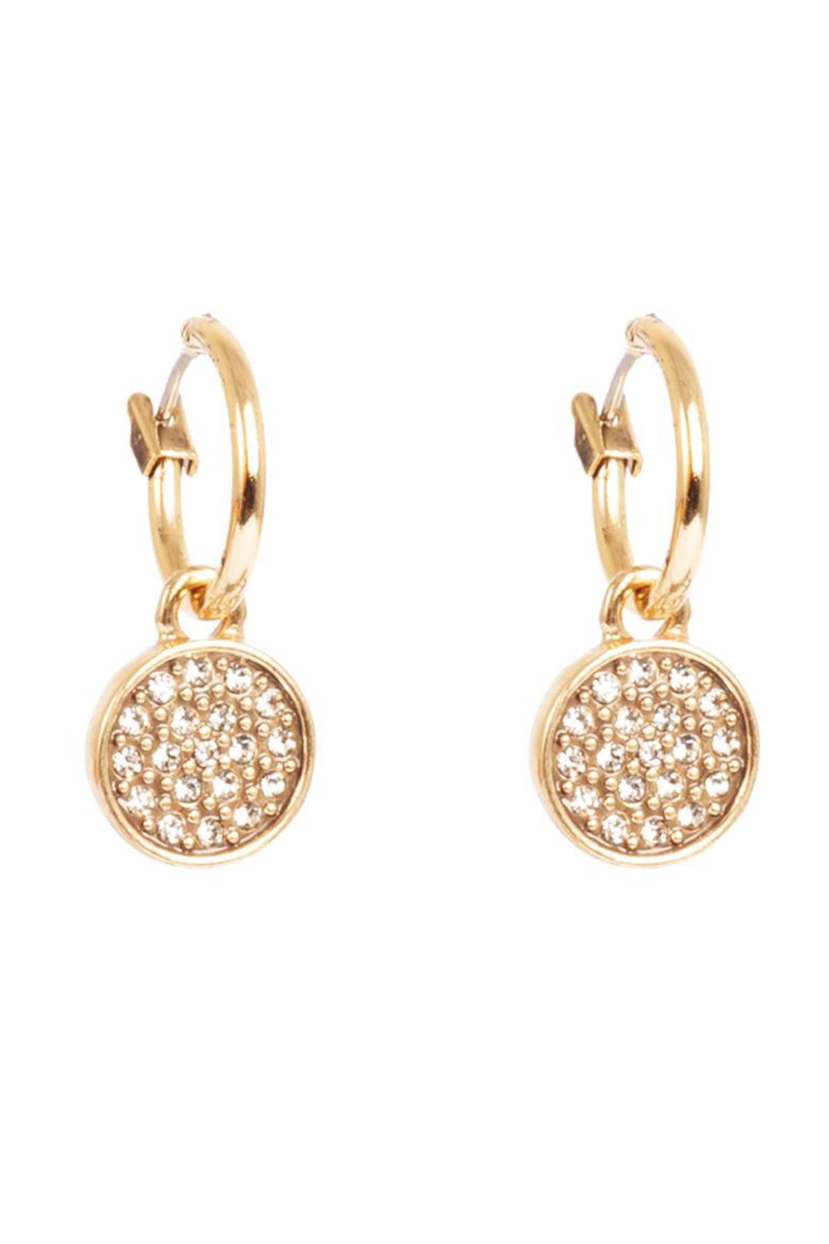 Basic Signature Crystal Coin Hoops Gold