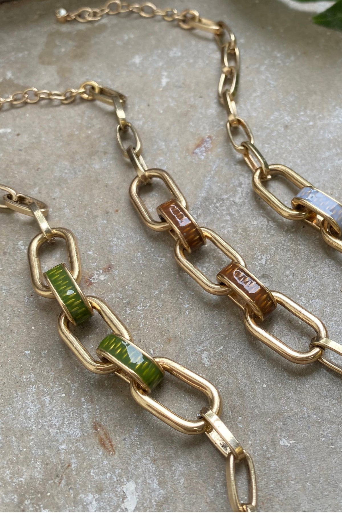 Green Enamel Jungle Link Bracelet Gold