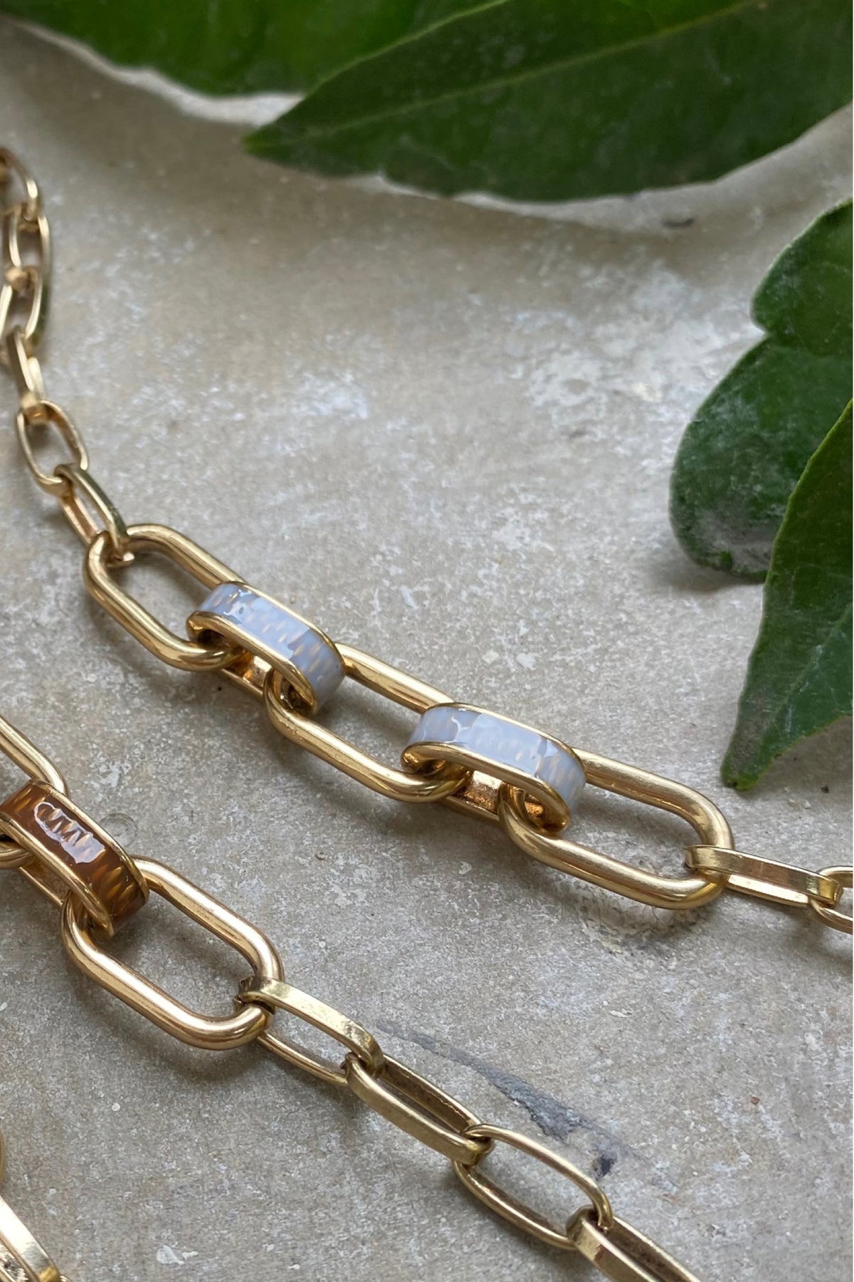 Grey Enamel Jungle Link Bracelet Gold
