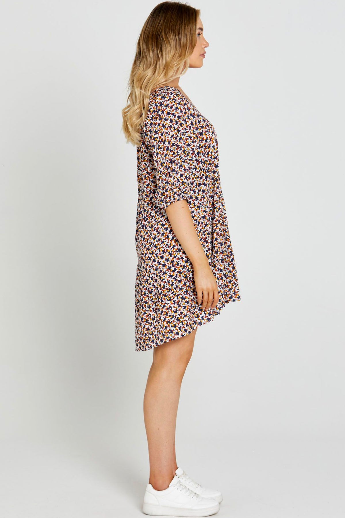 Isobelle Tiered Mini Dress Navy Floral Ditsy