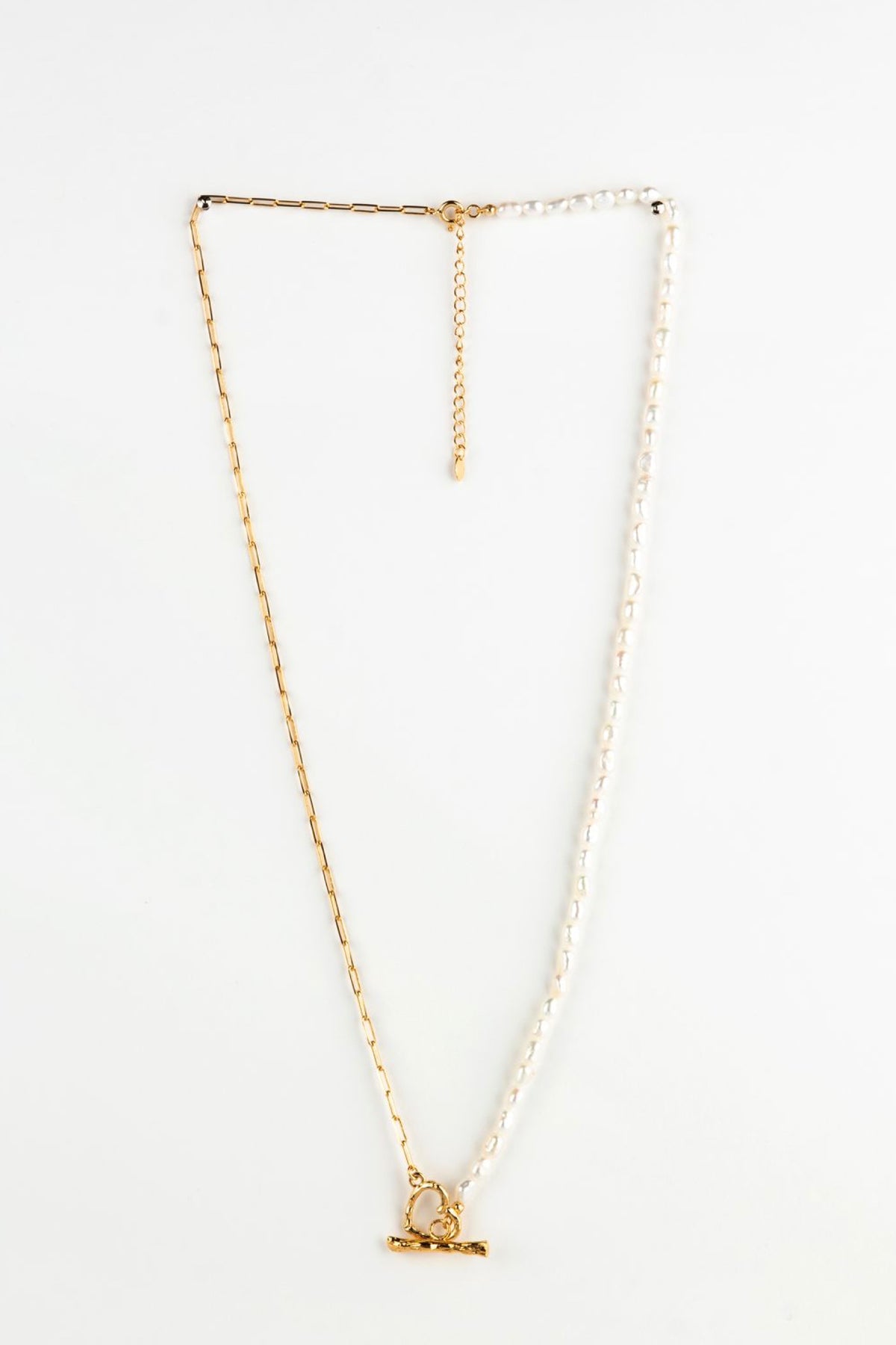 Half Gold Chain/Pearls Fob Necklace