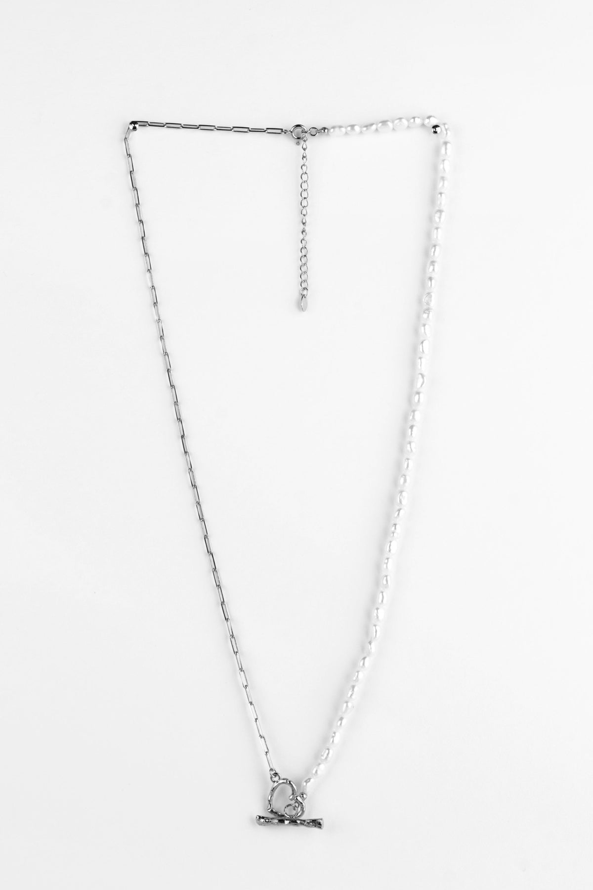 Half Silver Chain/Pearls Fob Necklace