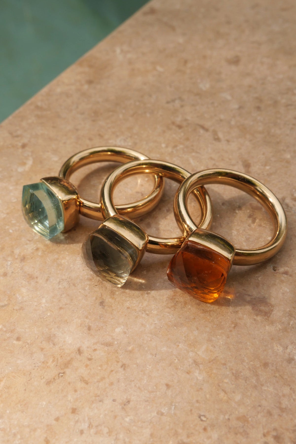 Glass Topaz Gold Steel Ring