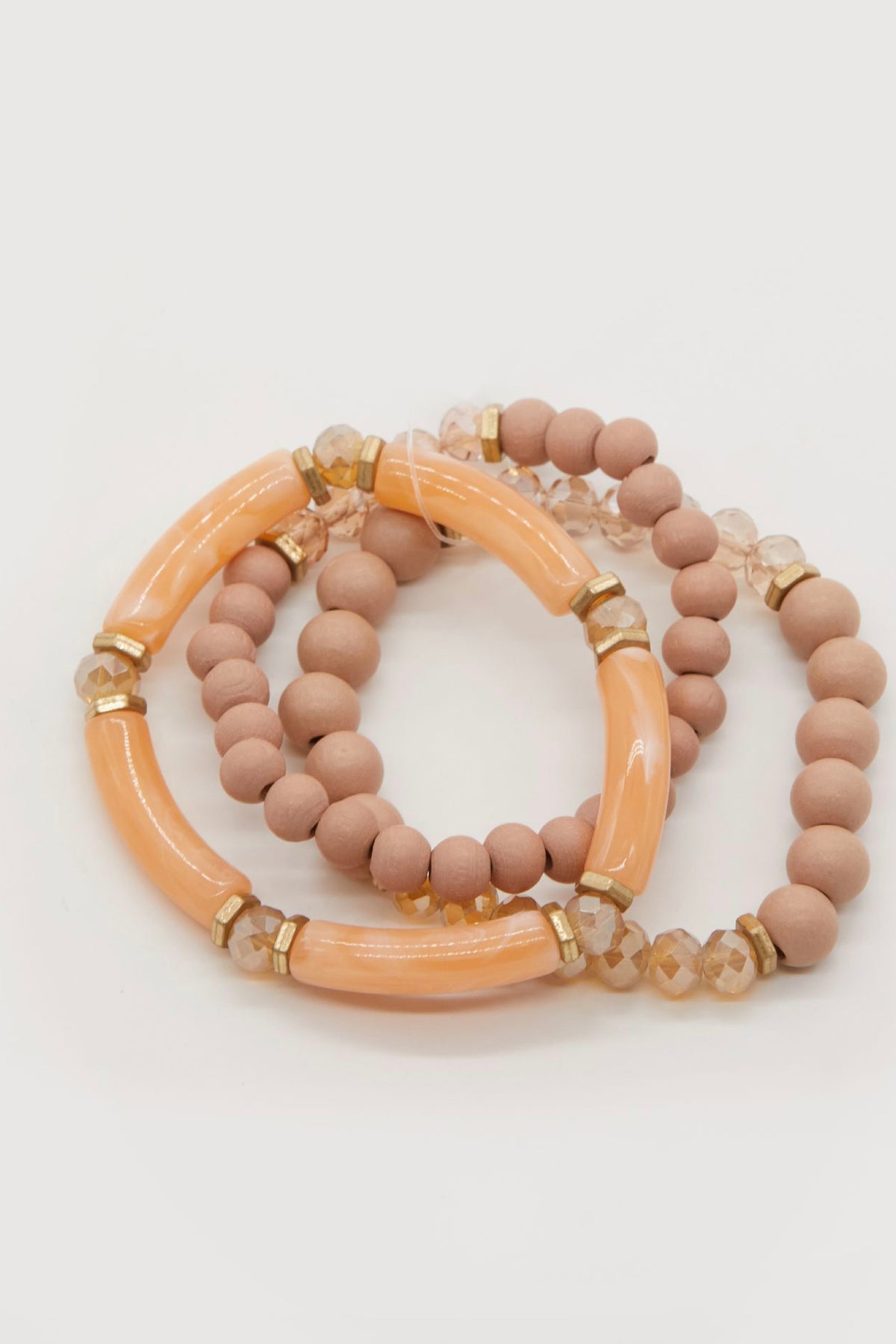 Rose Beads Wood and Resin Bracelets- Set of 3